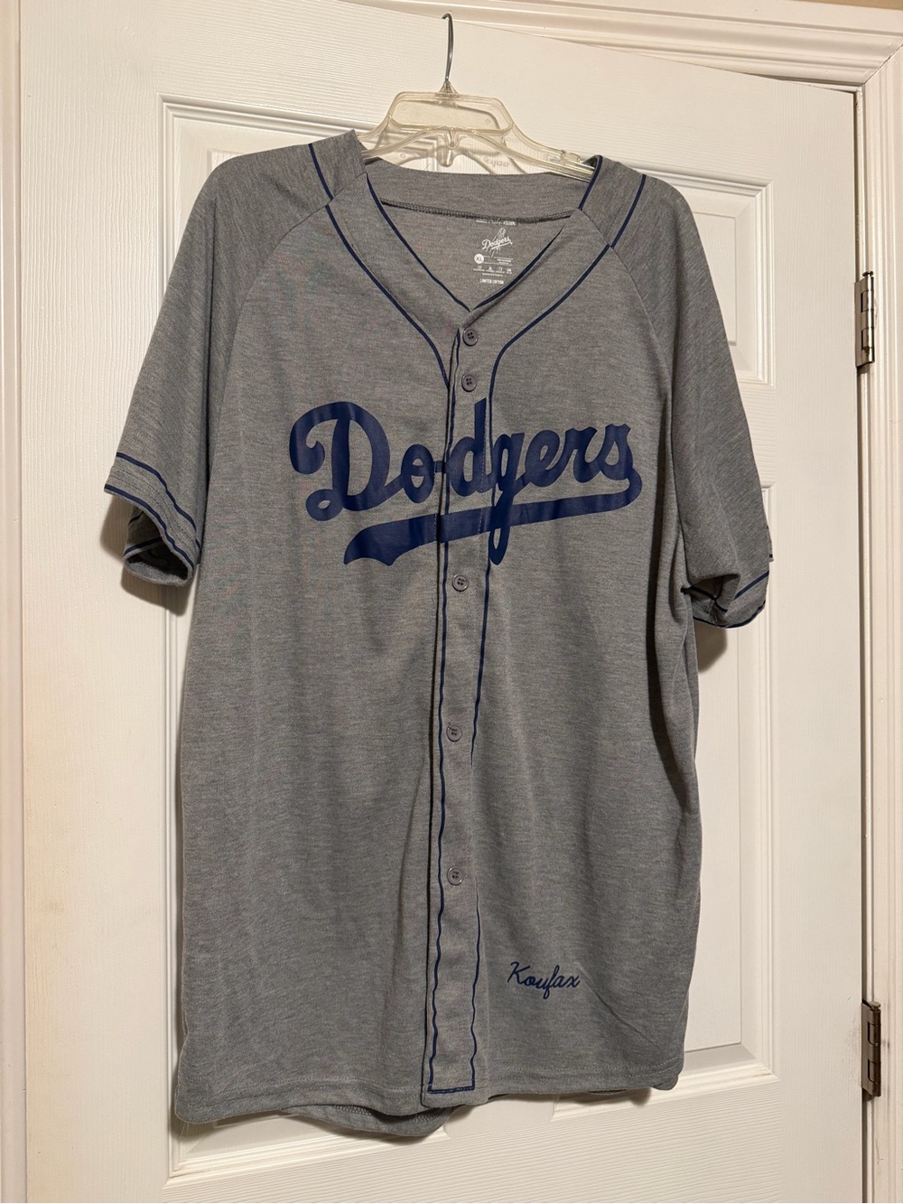 Dodgers Grey Button-Up Baseball Jersey